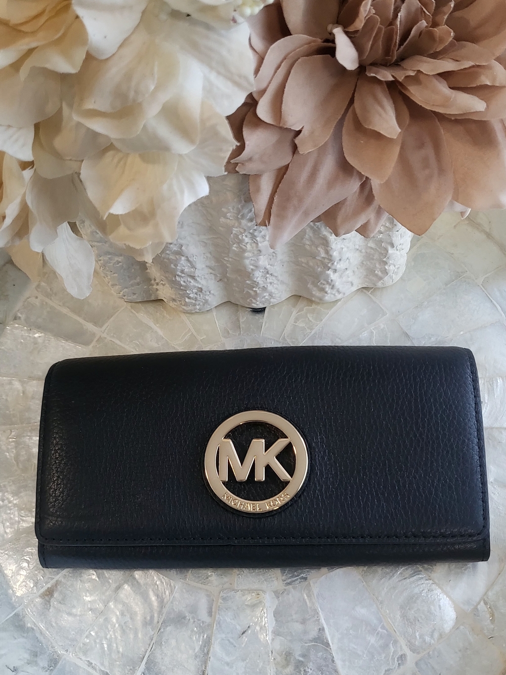 Michael Kors Black Leather Logo Continental Wallet